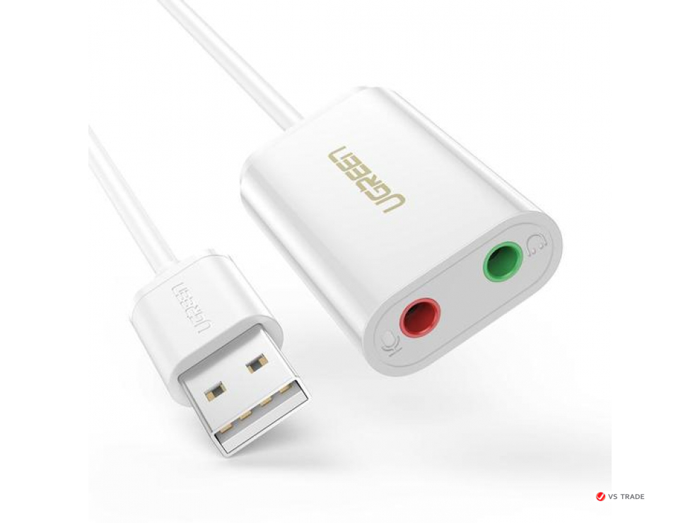 Адаптер звука UGREEN US205 USB 2.0 External Sound Adapter (White)