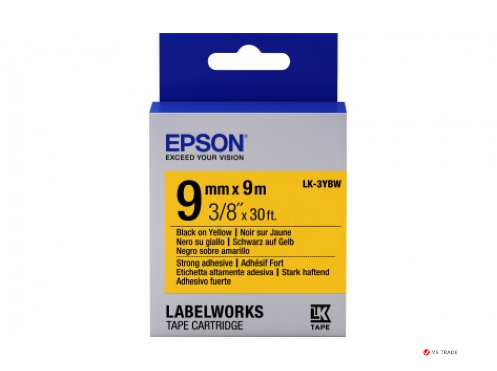 Лента повышенной адгезии Epson C53S653005, LK-3YBW, 9 мм, желтая/черная, 9м