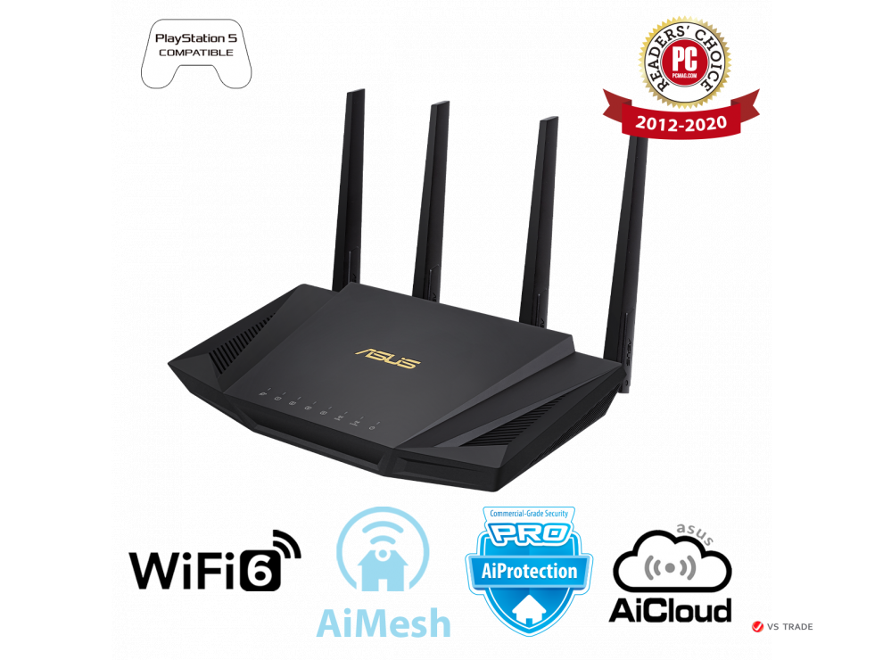 Двухдиапазонный маршрутизатор ASUS RT-AX58U/Wi-Fi 6 (802.11ax)/MU-MIMO/OFDMA/AiProtection Pro/AiMesh