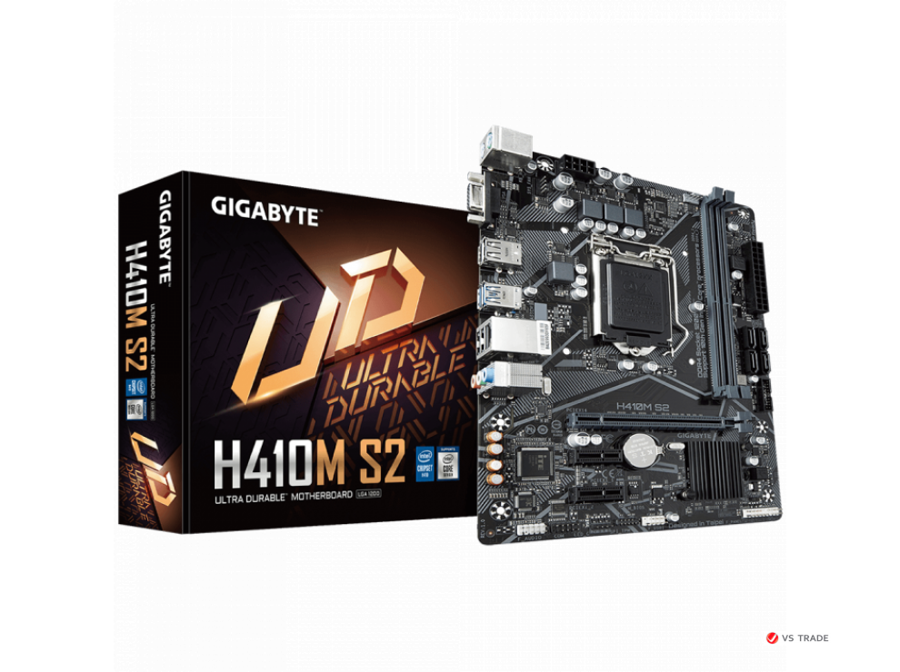 Сист. плата Gigabyte H410M-S2, H410, 1200, 2xDIMM DDR4, 1xPCI-E x16, 2xPCI-E x1, 4xSATA, D-Sub, mATX