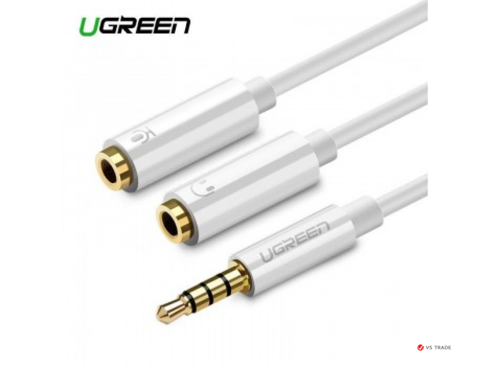 Аудиокабель UGREEN AV141 3.5mm male to 2 Female Audio Cable ABS Case, White, 10789