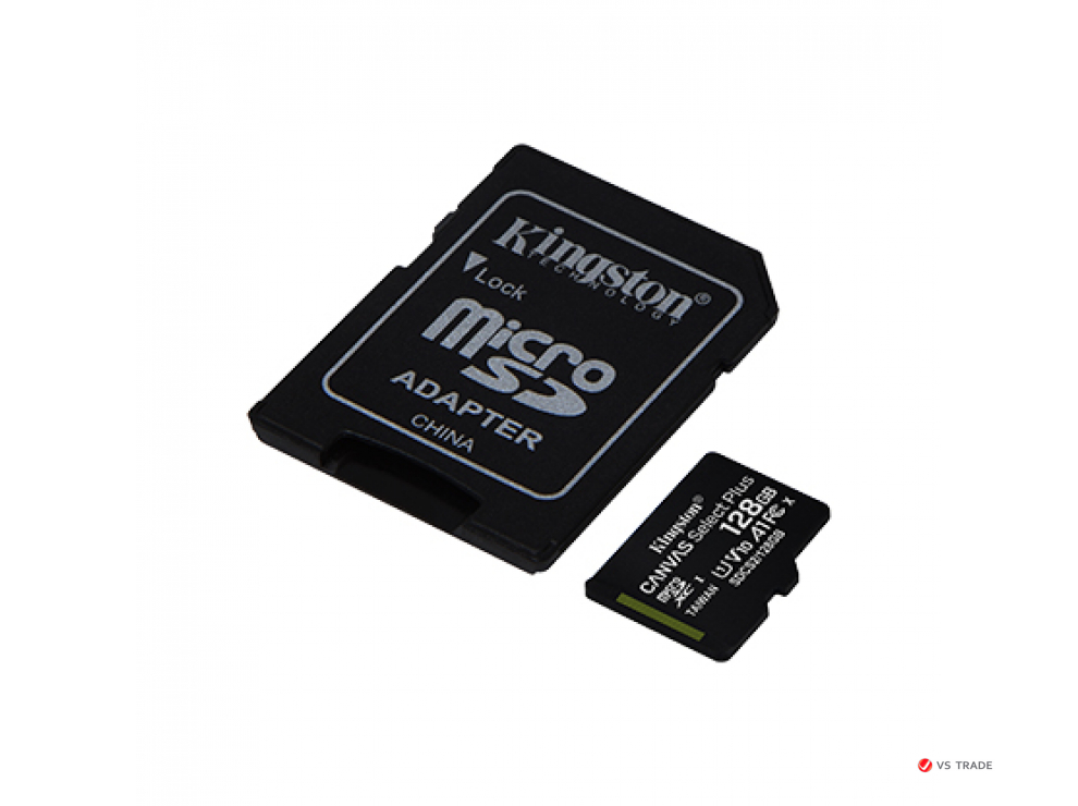 Карта памяти Kingston 128GB microSDXC Canvas Select Plus 100R A1 C10 Card + Adapter, SDCS2/128GB