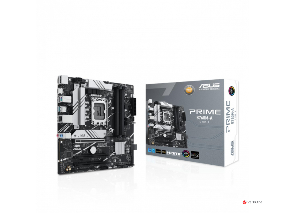 Сист. плата ASUS PRIME B760M-A CSM, B760, 1700, 4xDDR5, 3xPCI-Ex16, 2xM.2, 4xSATA, DP, 2xHDMI, 2.5Gb Ethernet, BOX