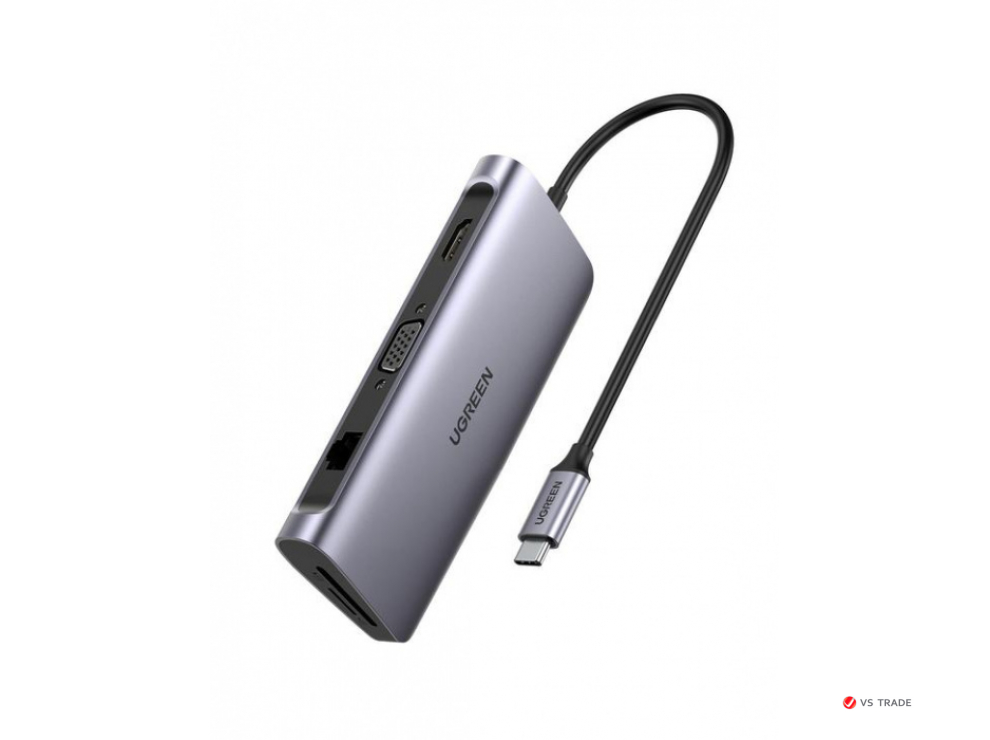 Конвертер Ugreen CM179 USB-C To 3*USB 3.0 A+HDMI+VGA+RJ45 Gigabit+SD/TF+PD Converter, 40873