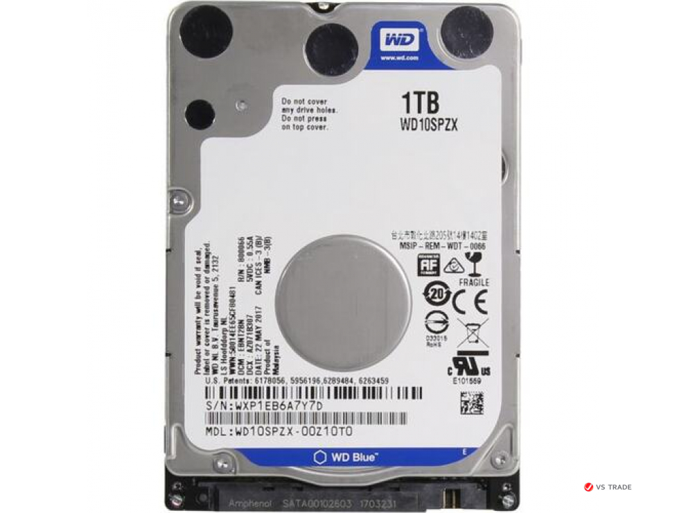 Жесткий диск Western Digital Blue WD10SPZX 1Tb 2.5" 5400RPM 128MB (SATA III) Mobile HDD, NO PACK