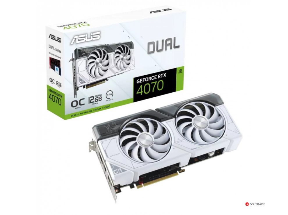 Видеокарта ASUS DUAL-RTX4070S-O12G-WHITE, 12Gb GDDR6X, 192Bit Interface, 7168 Cuda Cores, HDMI, DP, WHITE, BOX