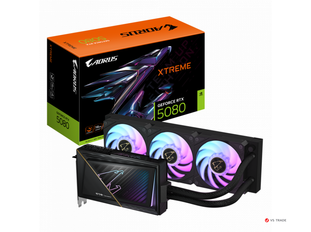 Видеокарта Gigabyte GV-N5080AORUSX W-16GD, RTX 5080 AORUS XTREME WATERFORCE, 16G GDDR7, 256bit, HDMI, DP, BOX