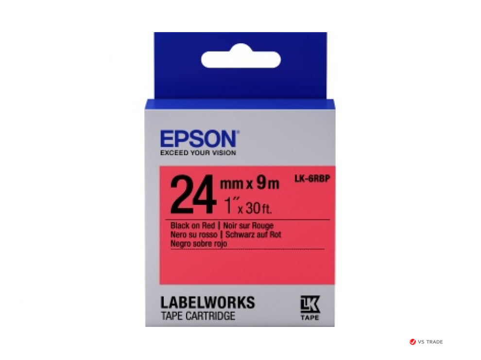 Лента пастельная LabelWorks Epson C53S656004, чёрная на красном, 24мм *9мм