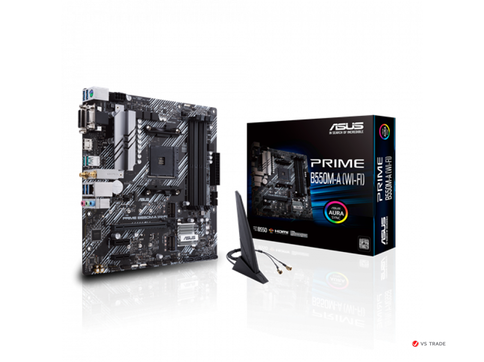 Сист. плата Asus PRIME B550M-A WI-FI, B550, AM4, 4xDIMM DDR4, 1xPCI-E x16, 2xPCI-E x1, 2xM.2, 4xSATA, DVI-D, D Sub, HDMI