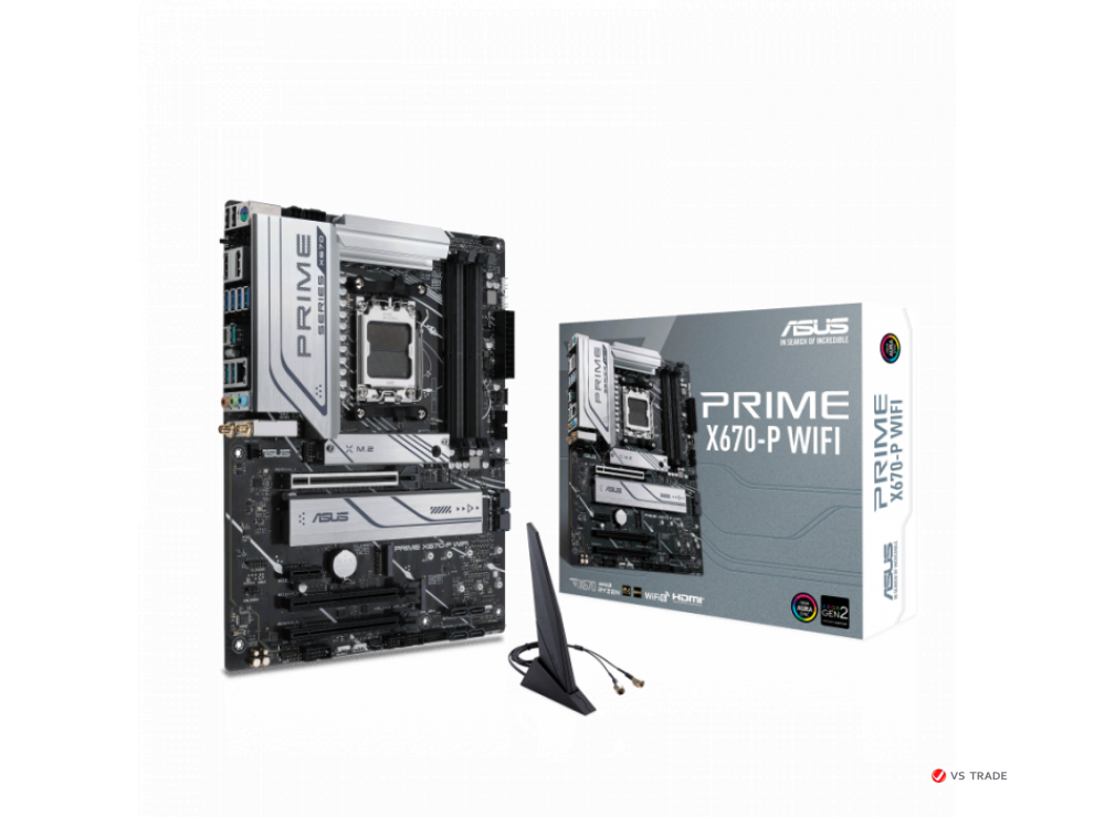 Сист. плата ASUS PRIME X670-P WIFI, X670, AM5, 4xDIMM DDR5, 3xPCI-E x16, PCIe x1, 3xM.2,6xSATA,HDMI,DP,Type C,WIFI6, BOX