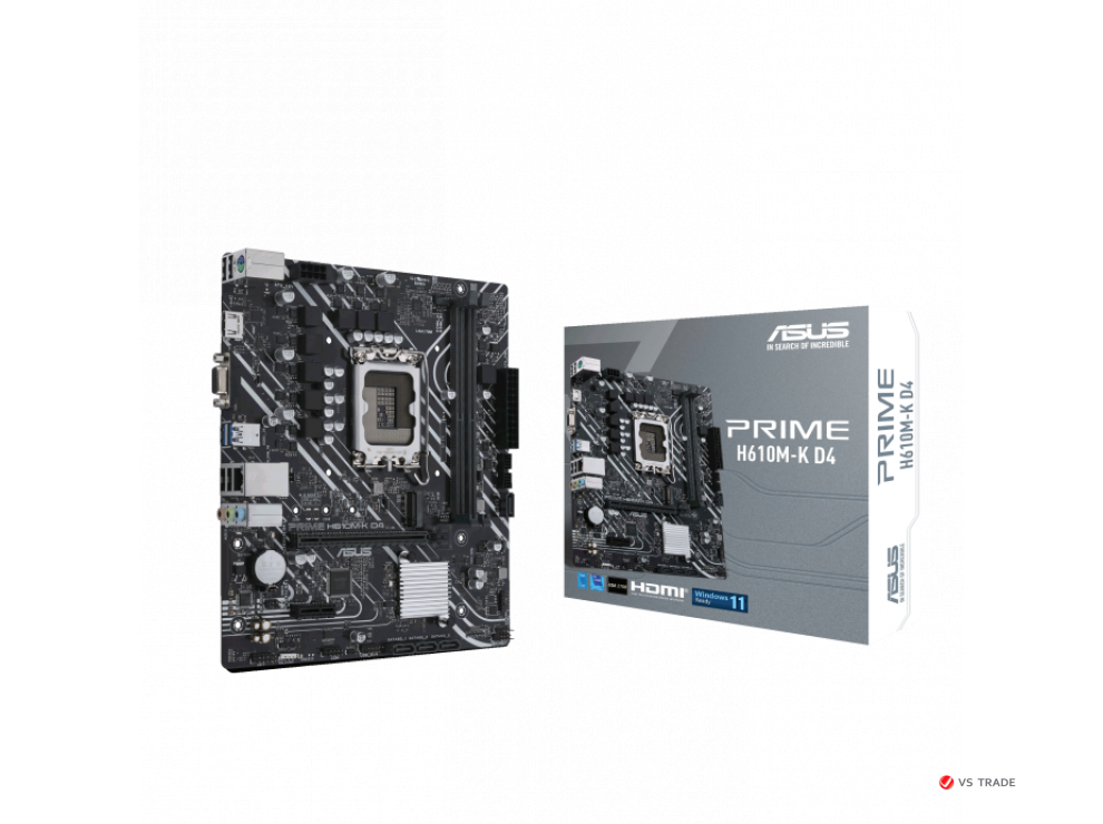 Сист. плата ASUS PRIME H610M-K D4, H610, 1700, 2xDIMM DDR4, PCI-E x16, PCI-E x1, M.2, 4xSATA, HDMI, DP, BOX