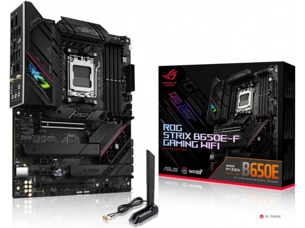 Сист. плата ASUS ROG STRIX B650E-F GAMING WIFI, B650E, 1700, 4xDIMM DDR5, 2xPCI-Ex16, 3xM.2,4xSATA, HDMI, DP,Wi-Fi 6,BOX