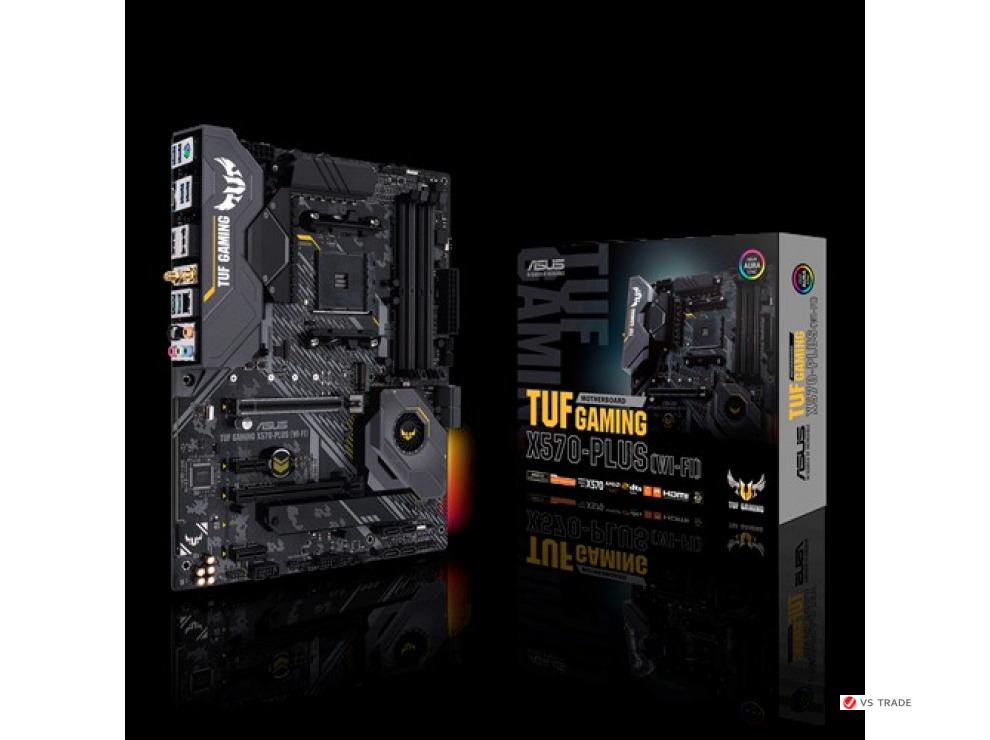 Сист. плата Asus TUF GAMING X570-PLUS (WI-FI), X570, AM4, 4xDIMM DDR4, 2xPCI-E x16, 2xPCI-E x1, 8xSATA, 2xM.2, ATX, BOX