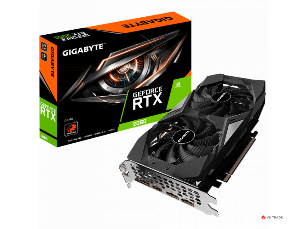 Видеокарта Gigabyte RTX 2060, GV-N2060D6-6GD, 6GB GDDR6 192bit, Windforce 2xFan, 3xDP, HDMI BOX