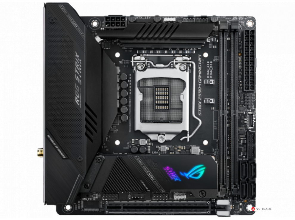 Сист. плата ASUS ROG STRIX Z590-I GAMING WIFI, Z590, 1200, 2xDIMM DDR4, PCI-E x16, M.2, 4xSATA, HDMI, WIFI6, BOX