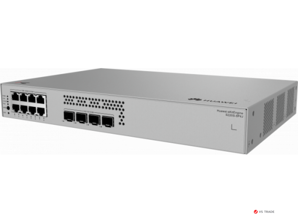 Коммутатор HUAWEI S220S-8P4J (L2, 8*10/100/1000BASE-T PoE+ ports 128W, 4*2.5GE SFP ports, AC power, Fanless)