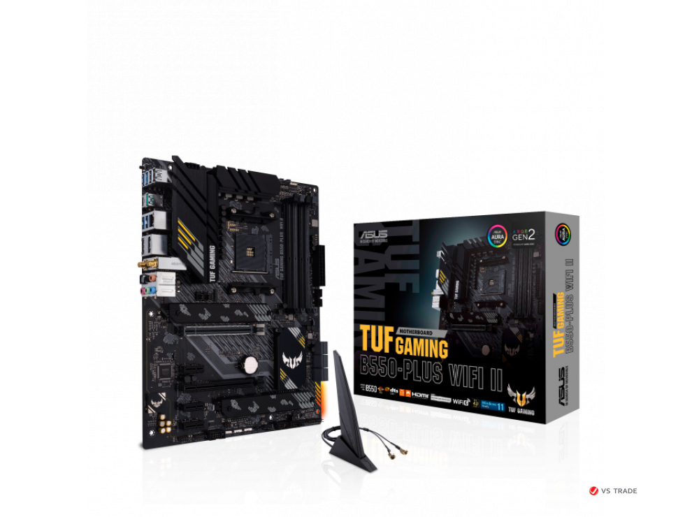 Сист. плата ASUS TUF GAMING B550-PLUS WIFI II, B550, AM4,4xDDR4,2xPCI-Ex16,3xPCI-Ex1,2xM.2, 6xSATA, DP,HDMI,Wi-Fi 6, BOX