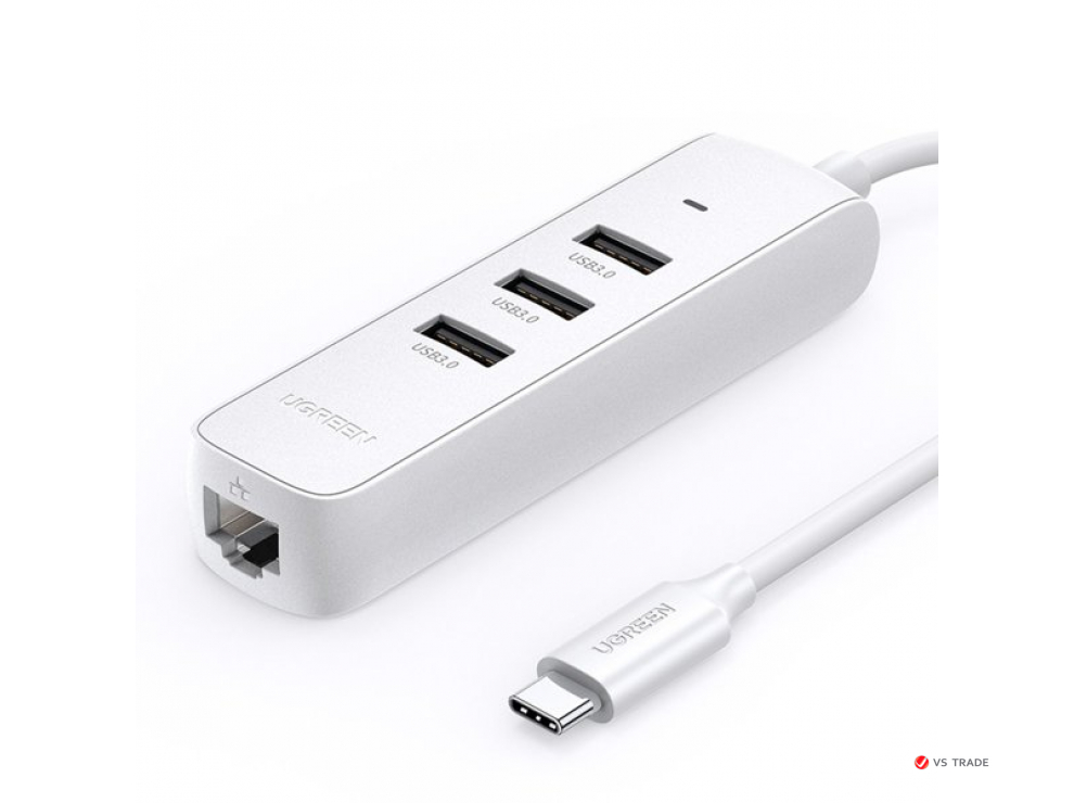 Aдаптер UGREEN CM416 USB-C to 3?USB 3.0+RJ45 (100Mbps) Hub, White, 50620