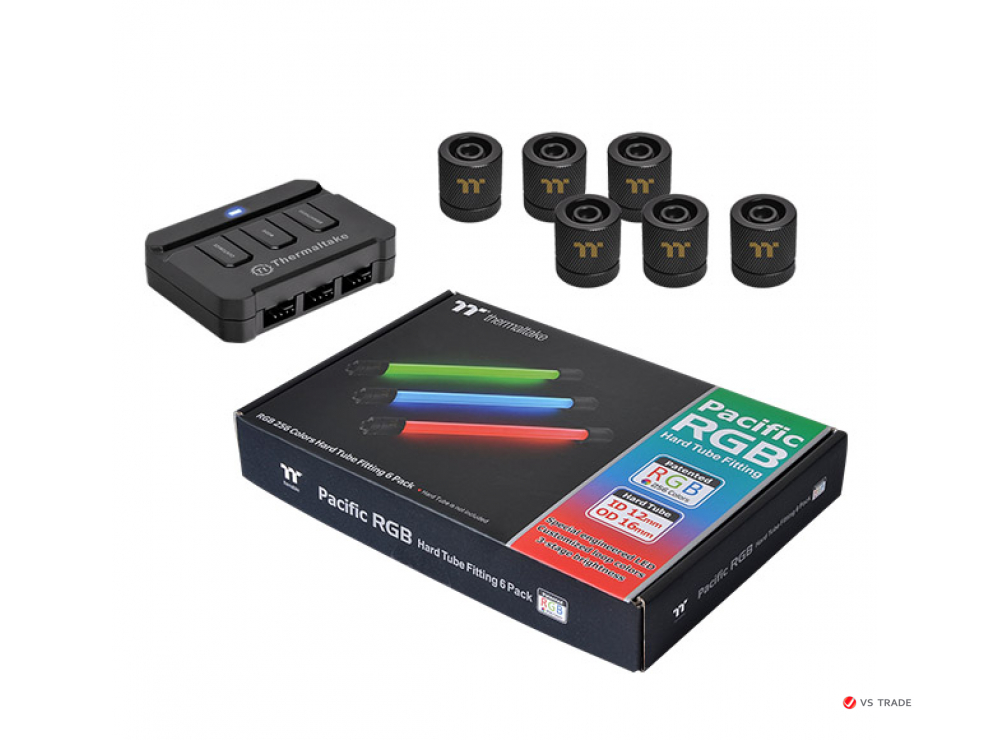 Фитинги Thermaltake Pacific RGB G1/4 PETG Tube 16mm OD 12mm ID Fitting 6Pack, CL-W133-CU00BL-A