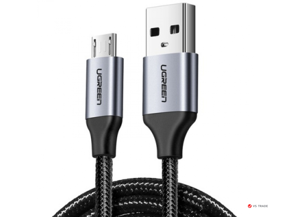 Кабель UGREEN US290 USB 2.0 A to Micro USB Cable Nickel Plating Aluminum Braid 2m (Black), 60148