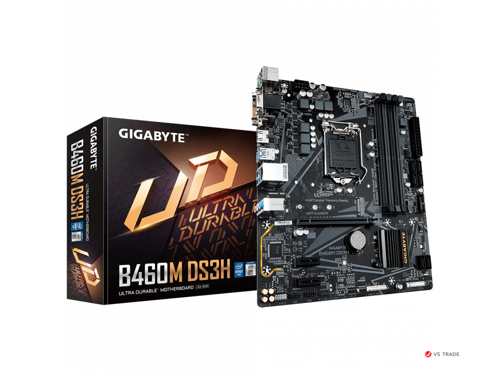 Сист. плата Gigabyte B460M DS3H 1.0, B460, 1200, 4xDIMM DDR4, PCI-E x16, M2, 6xSATA, 2xPCI-Ex1,D-Sub,DVI,HDMI, mATX, BOX