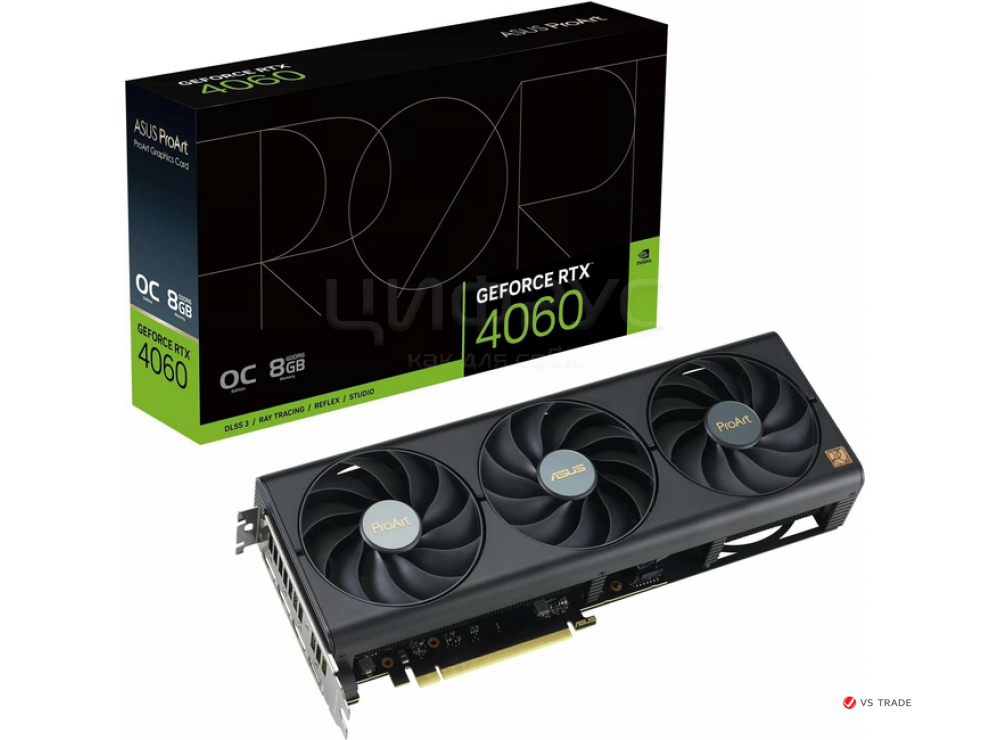 Видеокарта ASUS PROART-RTX4060-O8G, 8Gb GDDR6/128-bit, 3072 CUDA, PCI E 4.0, HDMI, DisplayPort, BOX