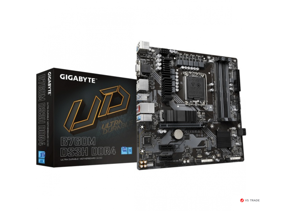 Сист.плата Gigabyte B760M DS3H DDR4 1.0, B760, 1700, 4xDIMM DDR4, PCI-E x16, 2xPCI-E x1,2xM.2,4xSATA,HDMI,2xDP,D-Sub,BOX