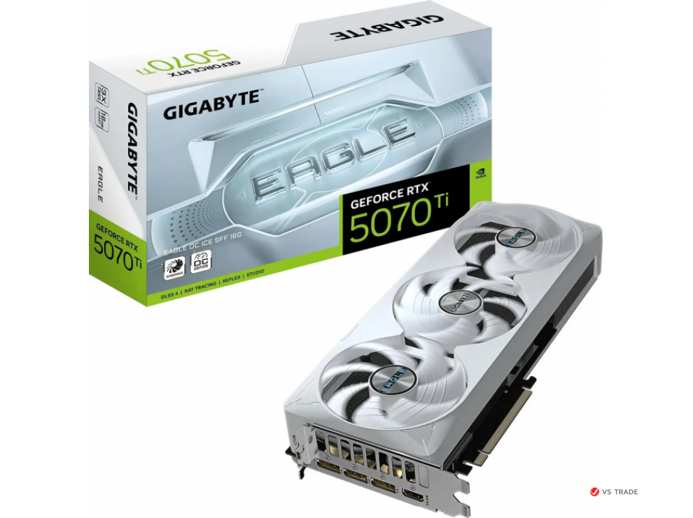 Видеокарта Gigabyte GV-N507TEAGLEOC ICE-16GD, 16Gb GDDR7, 256bit, 8960 CUDA CORE, HDMI, DP, White, BOX