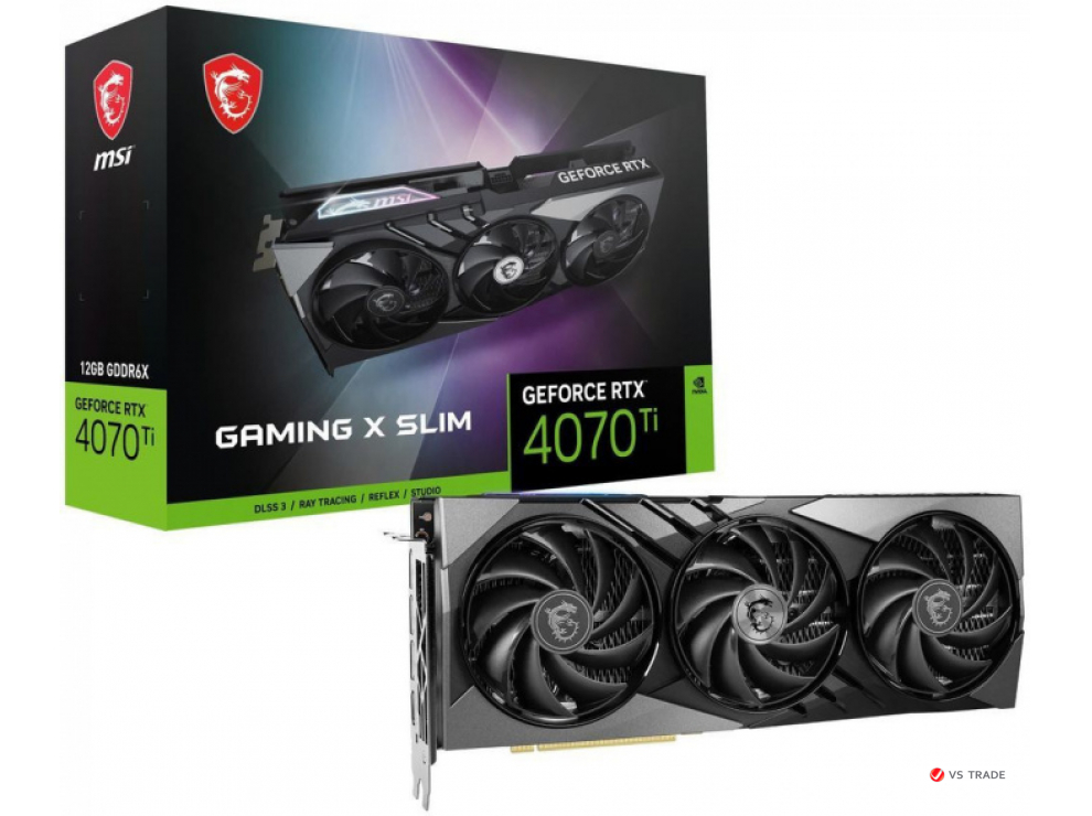 Видеокарта MSI GeForce RTX 4070 Ti GAMING X SLIM 12G, 12Gb GDDR6X, 192 Bit, 1xHDMI, 3xDP, 7680 CUDA, BOX