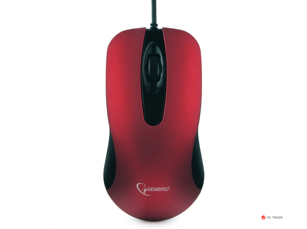Мышь Gembird MOP-400-R, USB, красный, бесшумный клик, 2 кнопки, 1000 DPI,  soft-touch,1.45м, блистер
