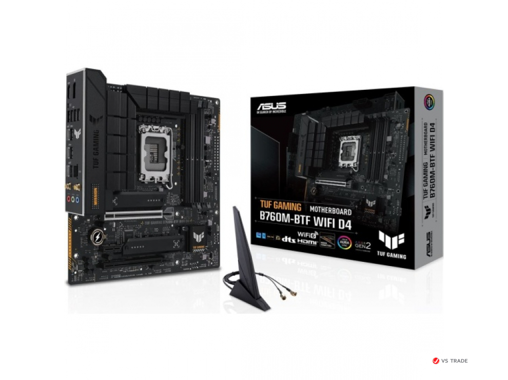 Сист.плата ASUS TUF GAMING B760M-BTF WIFI, B760, 1700, 4xDDR5, 2xPCI-Ex16, PCI-Ex1, 2xM.2, 4xSATA, DP, HDMI, WIFI6, BOX