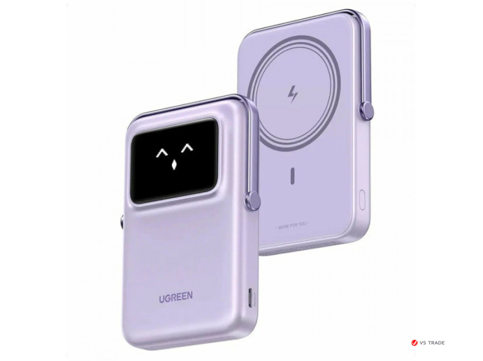 Пауэрбанк UGREEN PB572 45328 10000mAh mini Magnetic Robot Wls 20W(7.5W) USB-C With Hoder Purple
