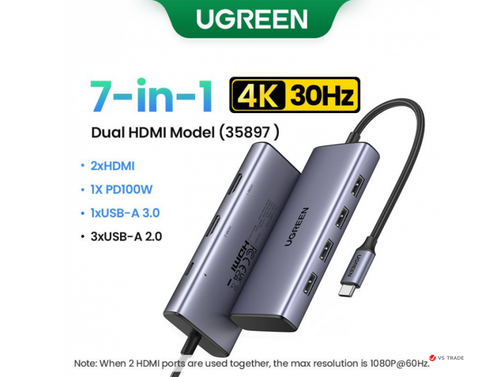 HUB CM498 USB-C to USB-A 3.0+3*USB-A 2.0+2*HDMI+PD port Converter 35897