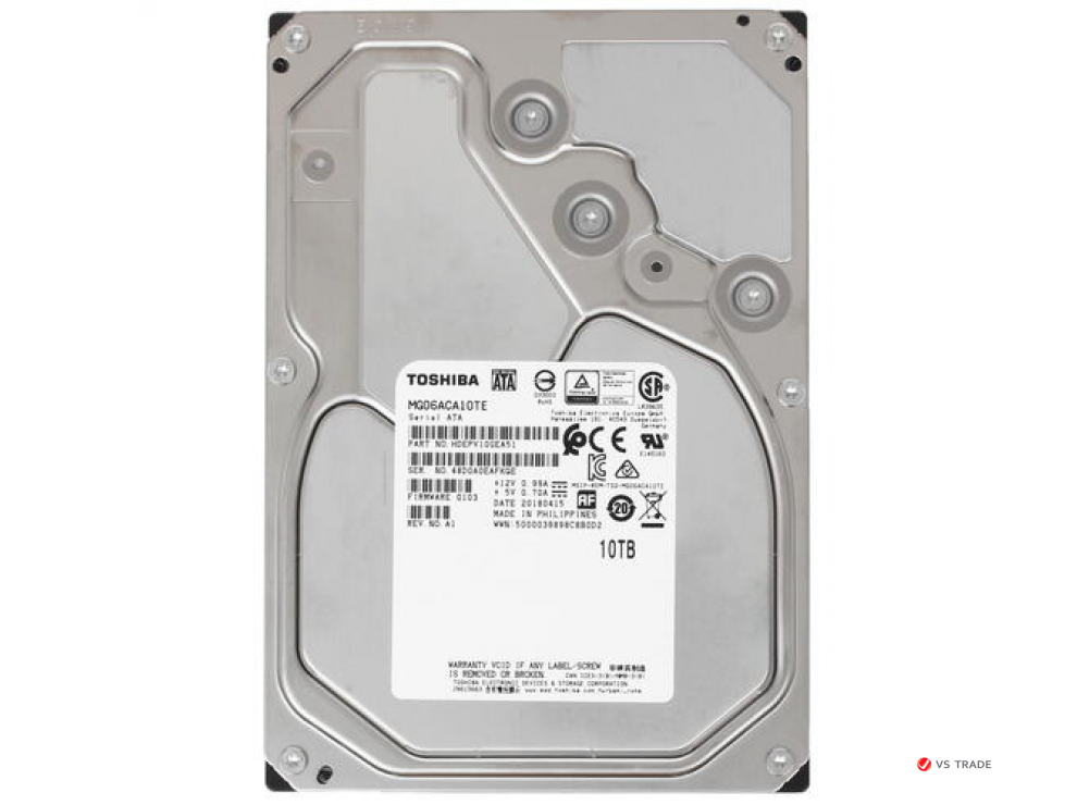 Жесткий диск Toshiba 10Tb, eHDD, 3.5", 7200rpm, 256MB, SATA III 6Gb/s, MG06ACA10TE