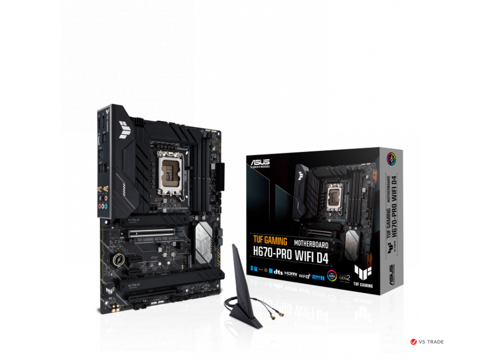 Сист. плата ASUS TUF GAMING H670-PRO WIFI D4,B670,1700,4xDIMM DDR4,2xPCI-E x16, M.2, 4xSATA, HDMI, DP, Type-C, WIFI,BOX