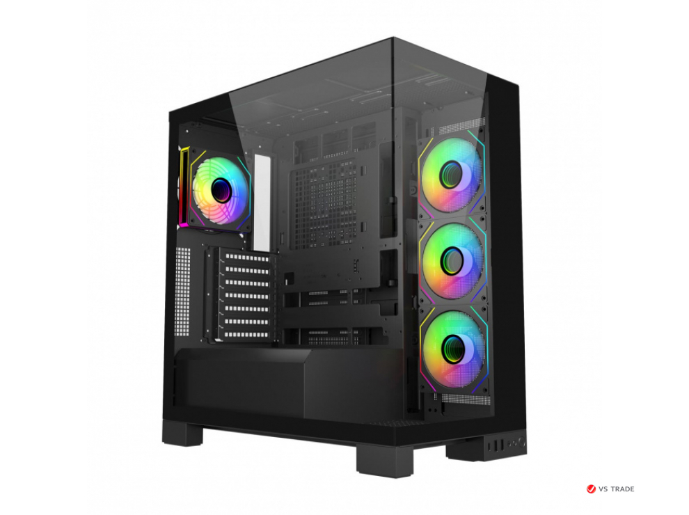 Кейс M540-BA, Panoramic ATX Mid Tower, ATX(BTF), M-ATX, Mini-ITX, USB3.0 x 2, Type-C, TG, Black