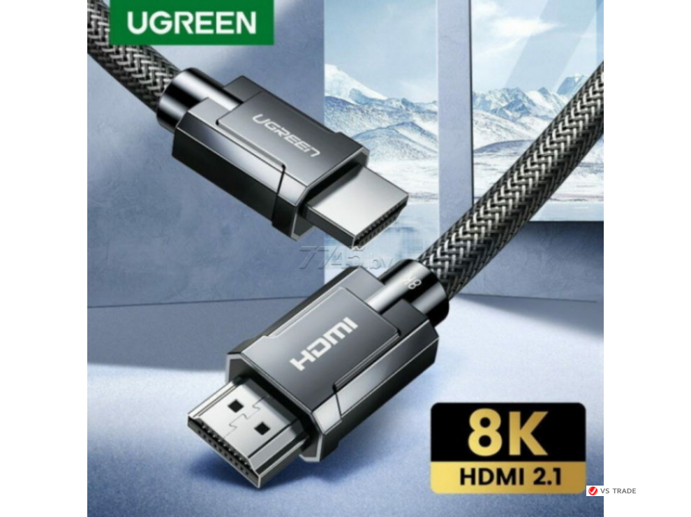 Кабель Ugreen HD135 HDMI M/M Round Cable Zinc Alloy Shell Braided, 3m, Gray, 80602