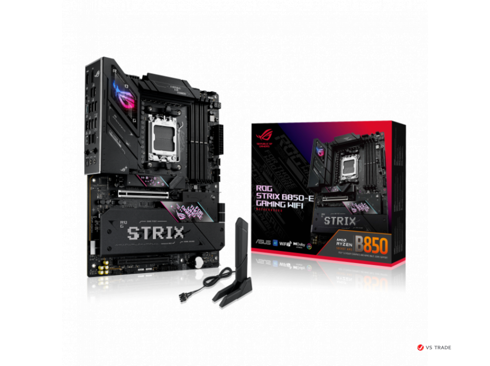 Сист.плата ASUS ROG STRIX B850-E GAMING WIFI, B650, AM5, 4xDDR5, 2xPCI-E x16, 5xM2, SATA, HDMI, DP, USB 4, WIFI7, BOX