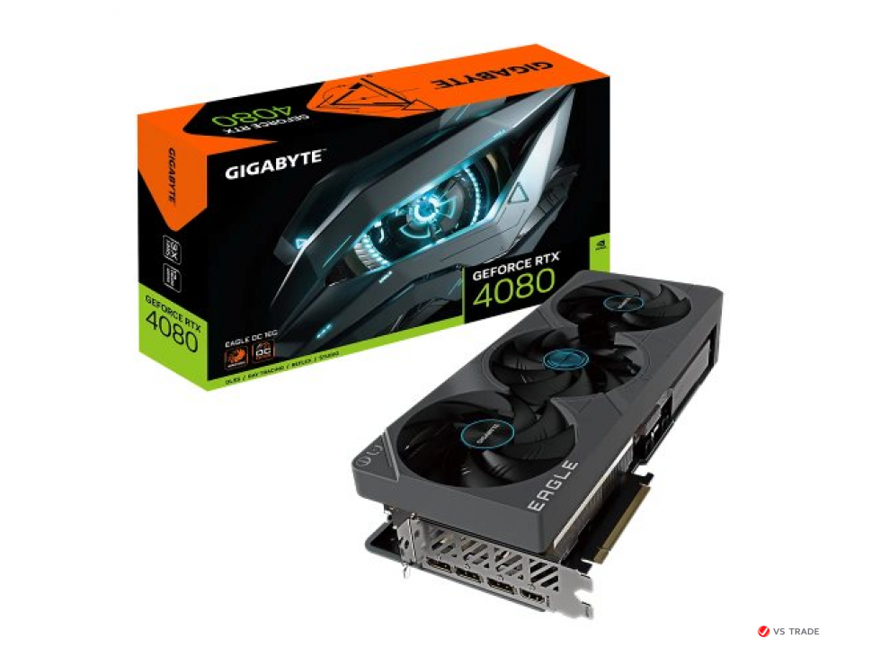 Видеокарта Gigabyte GV-N4080EAGLE OC-16GD,GeForce RTX 4080 EAGLE OC 16G GDDR6X, 256bit, HDMI, DP, BOX