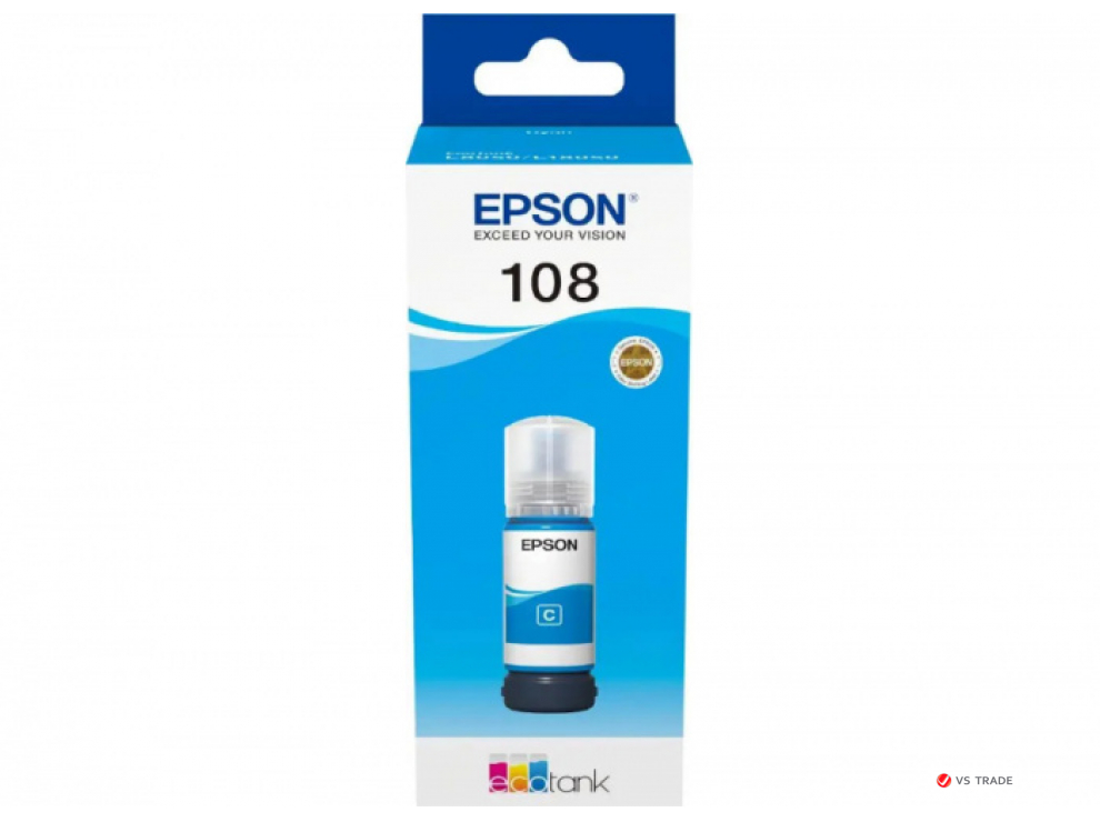 Контейнер с чернилами Epson C13T09C24A 108 EcoTank Cyan 70 ml/ЖЕЛТАЯ НАКЛЕЙКА