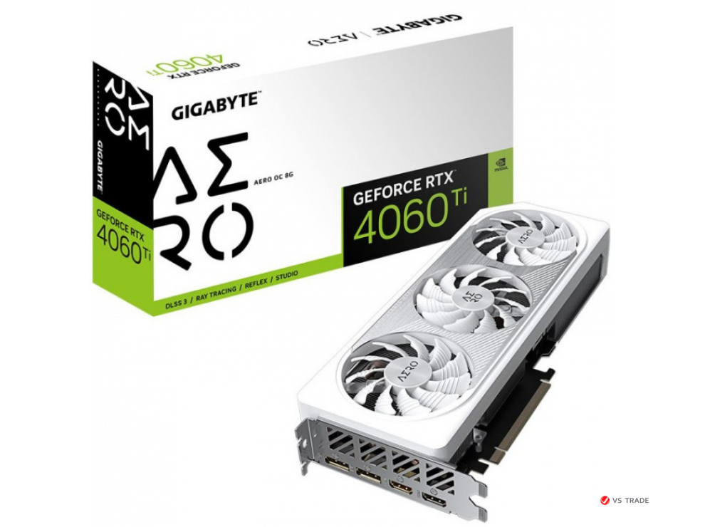 Видеокарта GIGABYTE RTX 4060TI 8G AERO OC, 8Gb GDDR6, 128 bit, DisplayPort x2, HDMI x2, BOX
