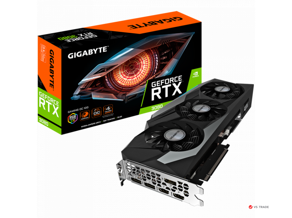 Видеокарта GIGABYTE GeForce RTX 3080 GAMING OC [GV-N3080GAMING OC-10GD], 10Gb/256bit GDDR6X, 2xHDMI, 2xDP, BOX