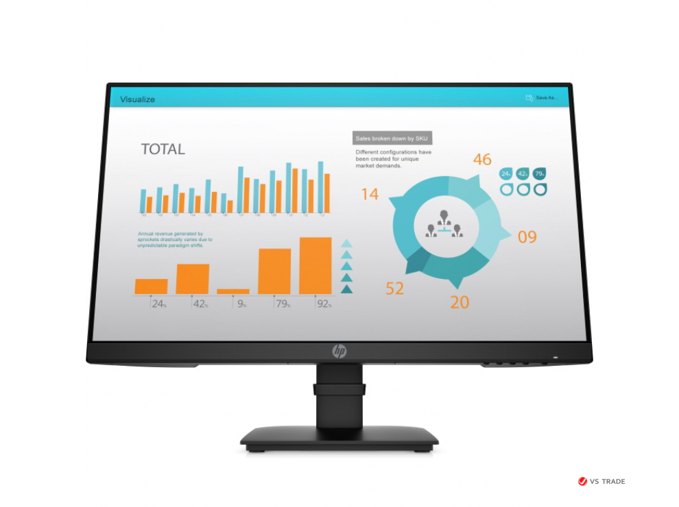 Монитор HP 1A7E5AA 23.8" IPS, 1920x1080 (16:9 ), 250cd/m2, H178°/V178°, 1000:1, 8M:1, 5ms, VGA, HDMI, DP, Black