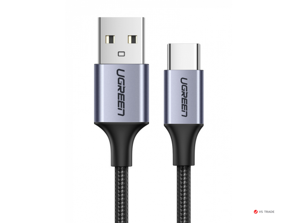 Адаптер - кабель UGREEN 60128 USB-A 2.0 to USB-C Cable Nickel Plating Aluminum Braid 2m (Black)
