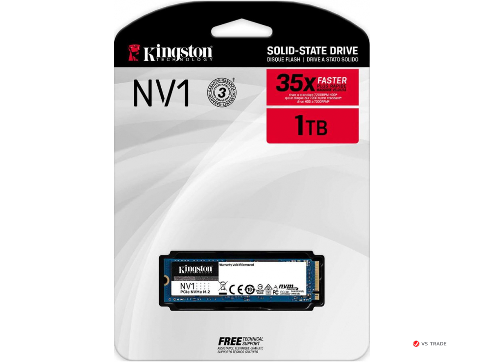 SSD-накопитель Kingston SNVS/1000G, 1000Gb, M2, 2280, NVMe, 21001700 readwrite, SNVS/1000G