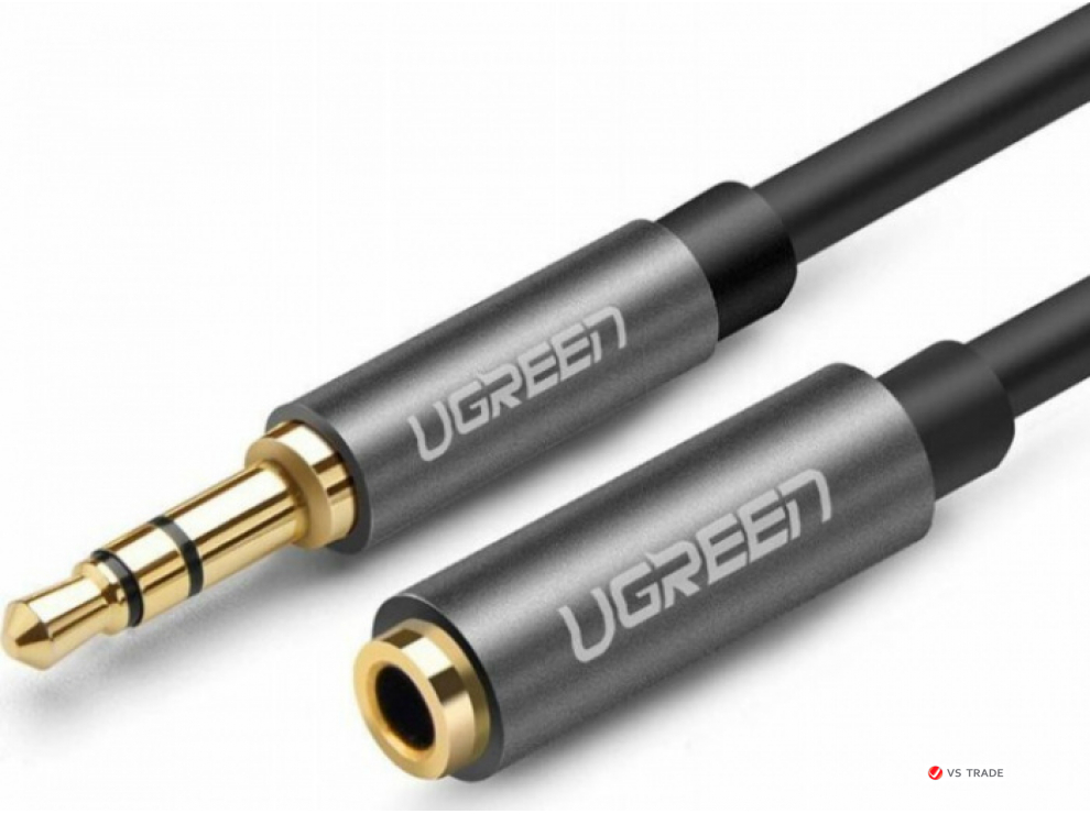 Аудиокабель UGREEN AV118 3.5mm Male to 3.5mm Female Extension Cable, 2m, Black, 10594