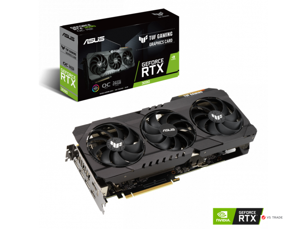 Видеокарта TUF-RTX3090-O24G-GAMING, Triple fan, 24Gb/384bit GDDR6X, 2xHDMI 2.1, 3xDP 1.4a, HDCP, BOX