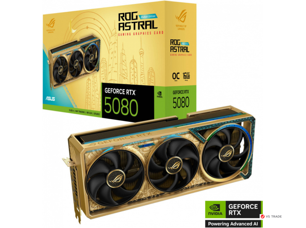 Видеокарта ASUS ROG-ASTRAL-RTX5080-O16G-DHAHAB-CORE, 16GB GDDR7, 256bit, 10752 Cuda Core, HDMI, DP, GOLDEN, BOX