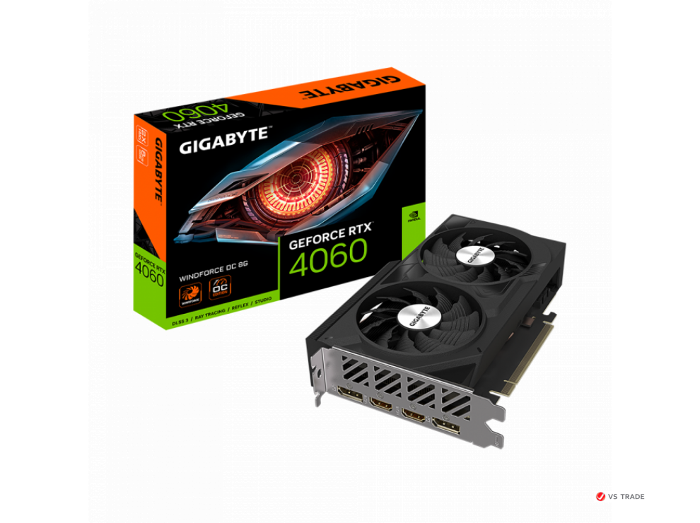 Видеокарта Gigabyte GeForce RTX 4060 WINDFORCE OC 8G, GDDR6, 128Bit Interface, 3072 Cuda Cores, HDMI, DP, BOX