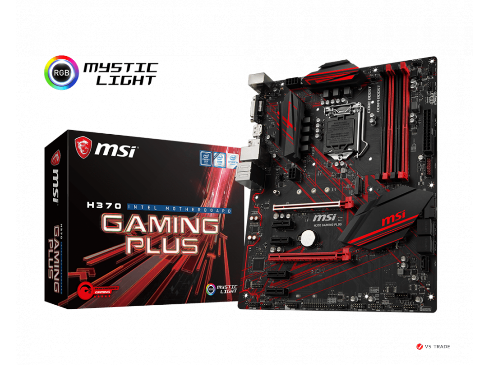 Сист. плата MSI H370 GAMING PLUS, H370, 4xDIMM DDR4, 2xPCI-Ex16, 4xPCI-Ex1, 5xSATA, M.2, DVI-D, DP, ATX